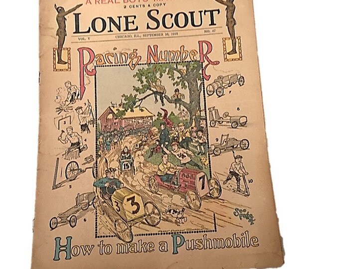 Lone Scout | Racing Number | The Real Boys Magazine | How to Make a Pushmobile | September 16 1916 | Perry Emerson Thompson