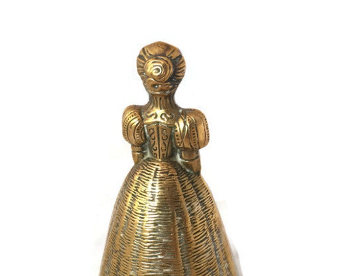 Brass Woman Bell | Brass Lady Bell | Brass Colonial Woman Statue | Antique Brass Bell | Unique Brass Handheld Bell | Vintage Home Decor