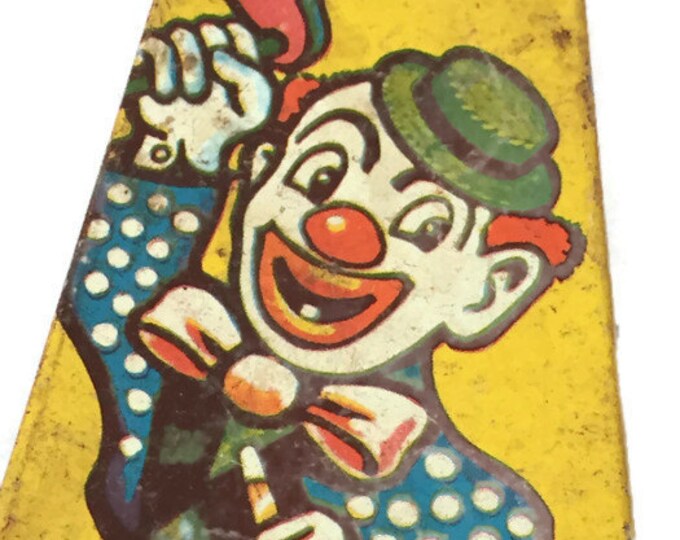 Vintage Tin Toy | Tin Litho Clown Party Noisemaker US Metal Toy Mfg