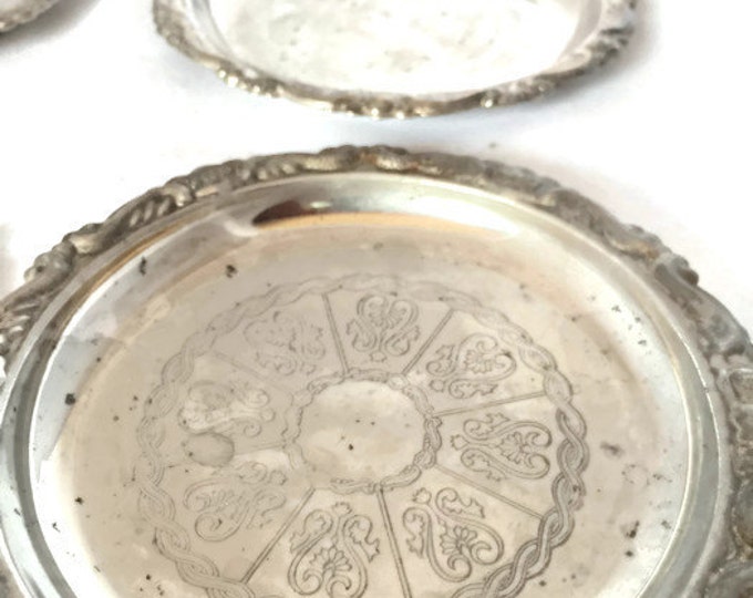 Italian Silver Plated Coasters | Set of Six Coasters Made in Italy | Vintage Barware Teen