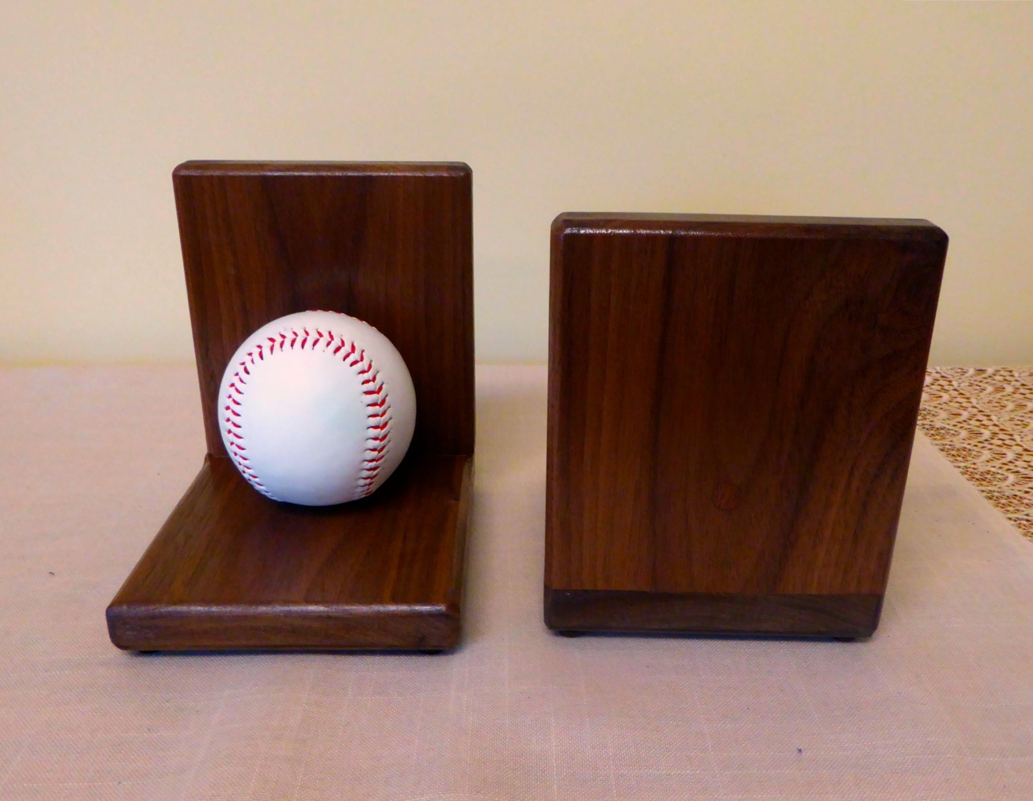 Baseball Bookends/Solid Walnut Wood Bookends/Kid's Desk