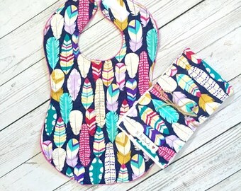 Full Coverage Baby Bib/ Burp Cloth- Feathers- Michael Miller