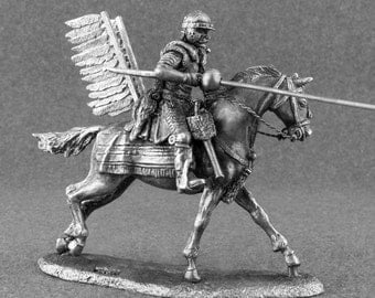 Handmade Toy Soldier Polish Winged Hussar Cavalry Unpainted Soldier 2 1/4 Scale Toy Soldiers 54mm Tin Metal Miniature Statuette