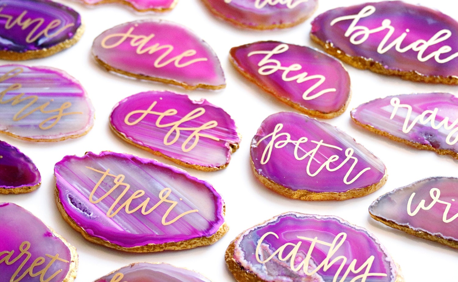 2.5" - 3.5" FREEFORM custom calligraphy agate slices // wedding place cards - seating cards - escort cards