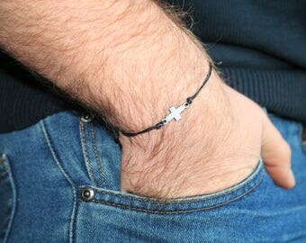 Cross bracelet Cross Men bracelet Adjustable bracelet Best man gift for boyfriend Mens Cord bracelet Christian bracelet Catholic jewellery