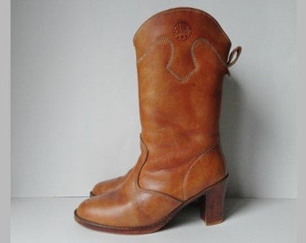 70s Tan Leather Boots // Trotter // Size EU 40/41