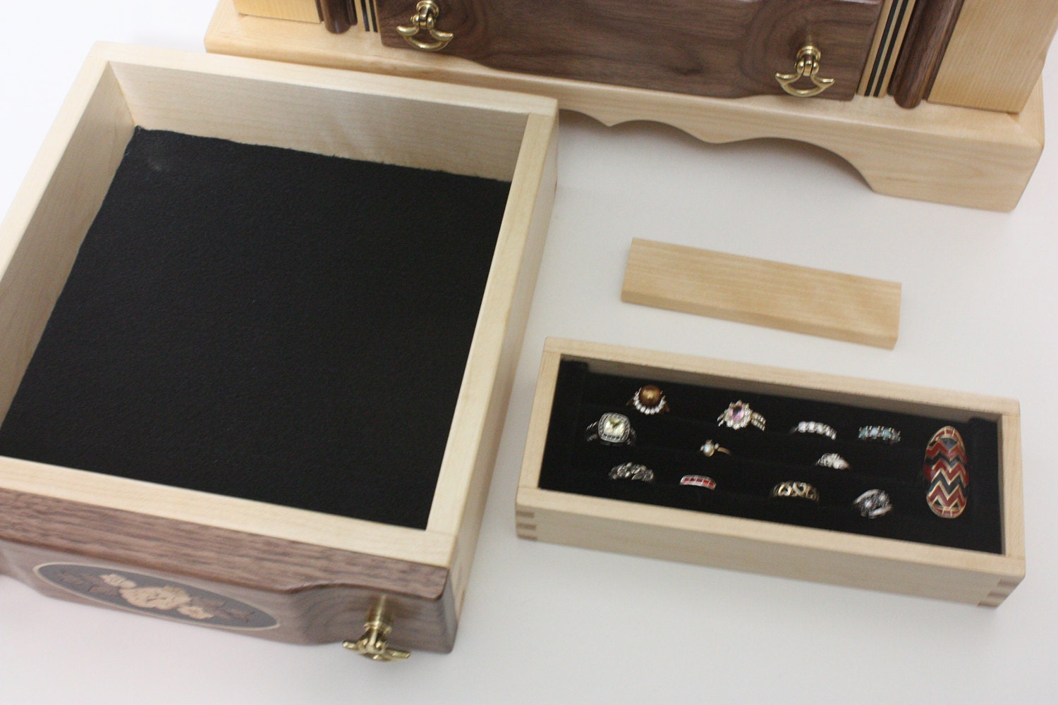 Walnut Jewelry Box with Removable Ring Box For Sale
