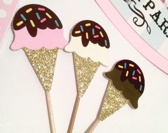Ice Cream Party Cupcake Toppers | Ice Cream Theme | Summer Party Decor