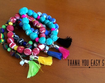 Colorful polymer clay bracelet with charms