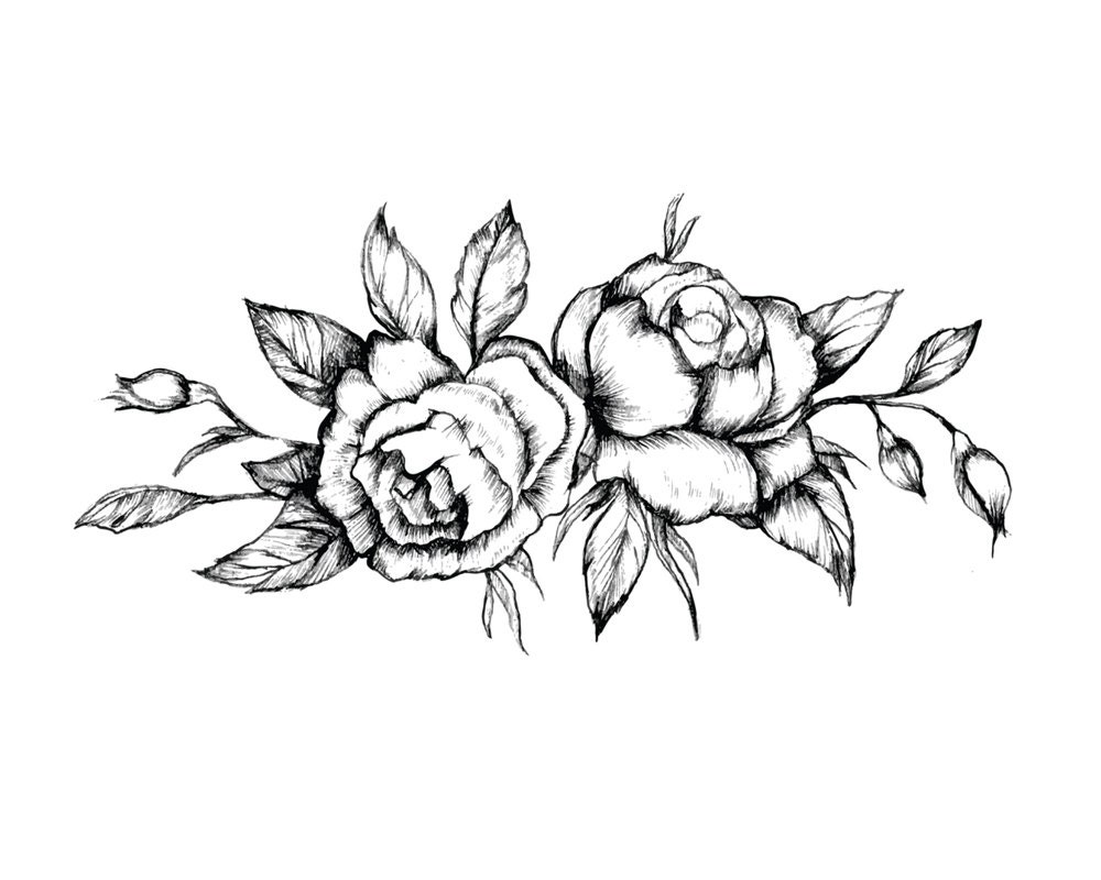Black Vintage Rose Tattoo Set of 2 Floral Temporary Tattoo