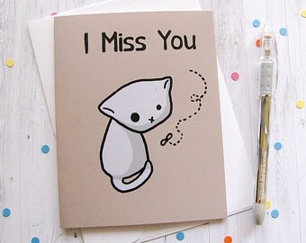 Missing You Cat Greeting Card Funny Greeting Card Cute Note Anytime Card Silly Cat Lover Boyfriend Girlfriend Any Occasion Blank Card