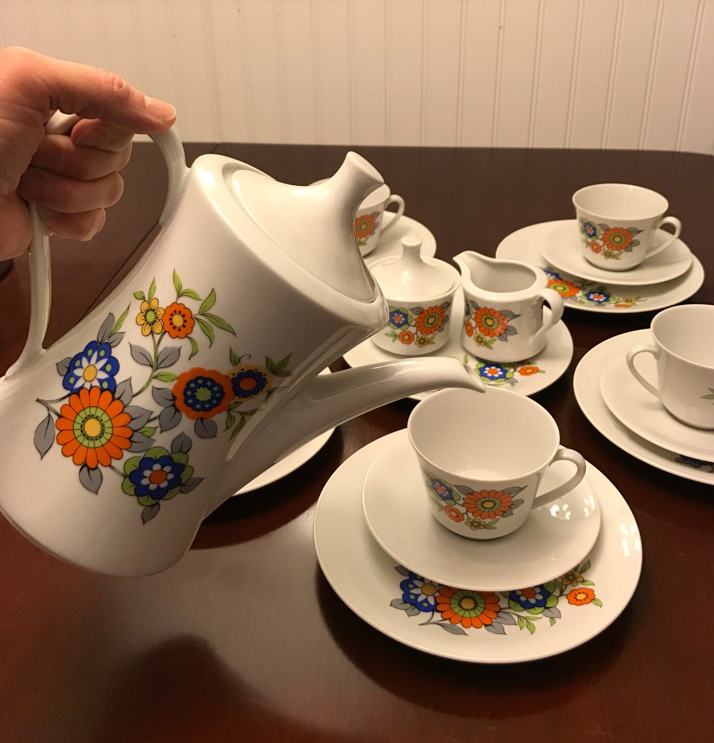 Verseuse à Café Vintage Seltmann Weiden – Motif Fleurs Orange – Céramique