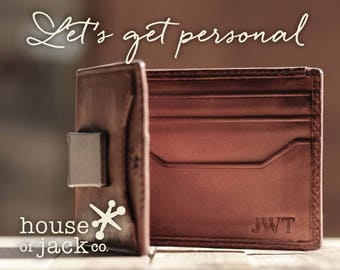 DEACON I.D. Bifold Front Pocket Wallet•BROWN•PERSONALIZED•Mens Leather Wallet• Money Clip Wallet•Mens Gifts•Anniversary Gift•Groomsmen Gift