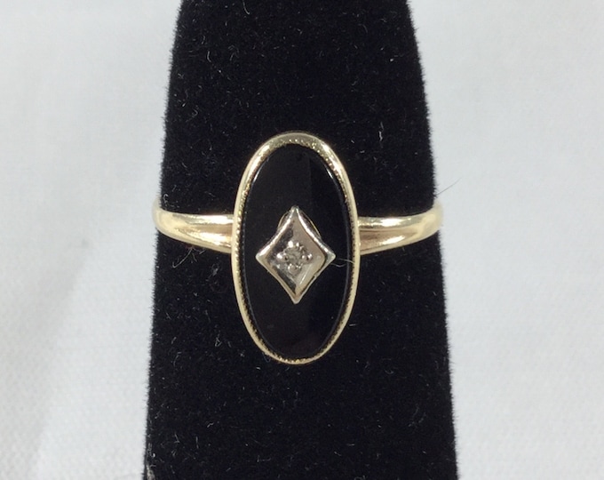 Storewide 25% Off SALE Vintage 10k Gold Diamond Center Black Onyx Cocktail Ring Featuring Beautiful Unique Design