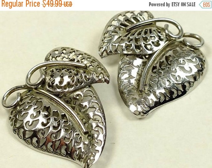 Storewide 25% Off SALE Beautiful Vintage Bartek Designer Signed Silver Plated Floral Leaf Inspired Earrings Featuring Highly Detailed Design