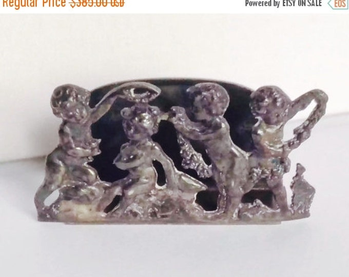 Storewide 25% Off SALE Antique Hand Crafted Sterling Silver Putti Cherub Renaissance Style Business Card Holder Featuring Highly Detailed De
