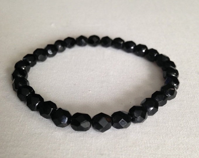 Storewide 25% Off SALE Vintage Faceted Black Onyx Beaded Stretch Bracelet Featuring Large Designer Beads With Timeless Inspiration
