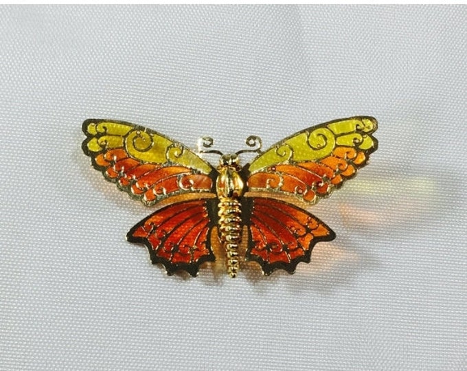 Storewide 25% Off SALE Vintage Gold Tone Enamel Covered Style Avon Butterfly Brooch Pin Featuring Yellow & Orange Colored Finish