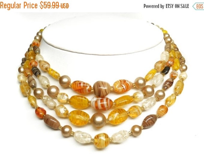 Storewide 25% Off SALE Vintage Four Stranded Glass Mixed Beaded Ladies Designer Necklace Featuring Beautiful Mid Century Style