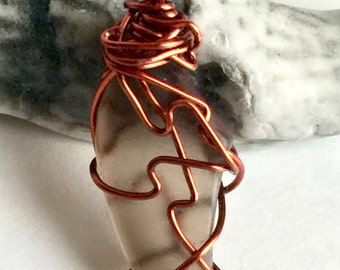 Sea Glass Pendant, Sea glass necklace, Beach Glass jewelry, Copper Jewelry, Wire Wrapped jewelry, Gray Sea Glass, Gift for Mom, Bridal Gift