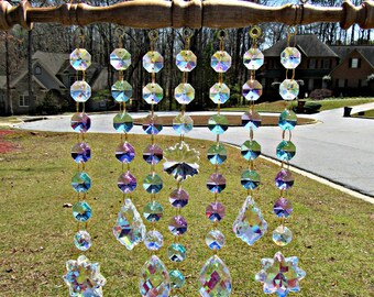 Aqua and Violet Crystal Sun Catcher, Crystal Suncatcher, Wedding Gift, Glass Sun Catcher, Patio Decor, Garden Decor, Window Art, SCD117