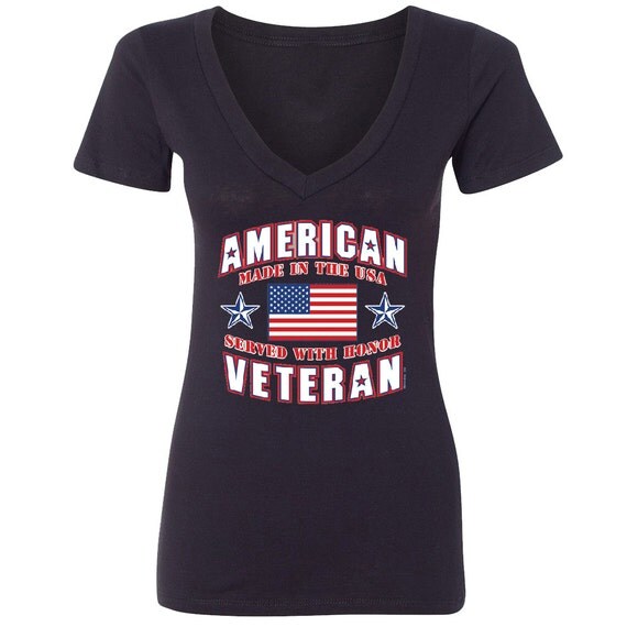 American Veteran Women V-neck T-shirt US Army Military Navy