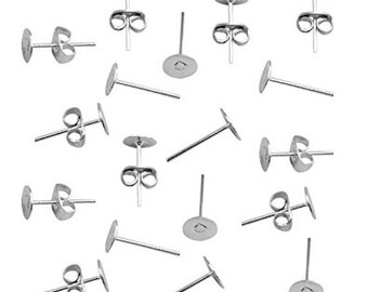10 x (5 pairs) 5mm Silver Surgical Steel Pad Stud Earring Blanks