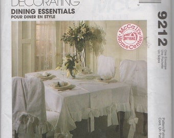 Dining Essentials Table Runner, Tablecloth, Chair Cover, Napkins and Placemats Sewing Pattern McCalls 9212, uncut