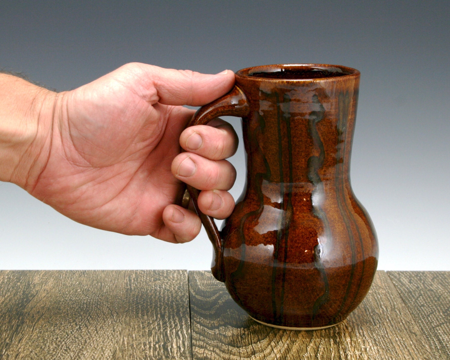 Stoneware beer tankard with medieval beaker shape and Nut