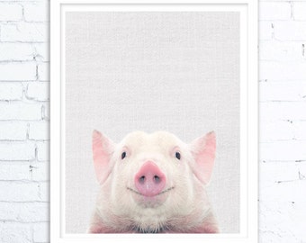 Pig Print, Baby Animal Prints, Farm Animal Print, Nursery Decor, Minimalist Pig Wall Art, Modern Farmhouse, Digital Download