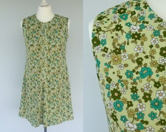 Vintage 60s Dress, Flowered Dress, Mod, Retro Summer Dress, Cherry Blossom, Boho, Festival, Size 10 12