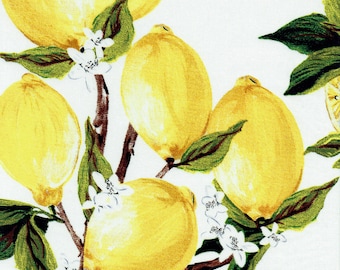 Fabric "Freshly Squeezed" Retro Lemon Fruit Print Yellow Lemons - By the Yard