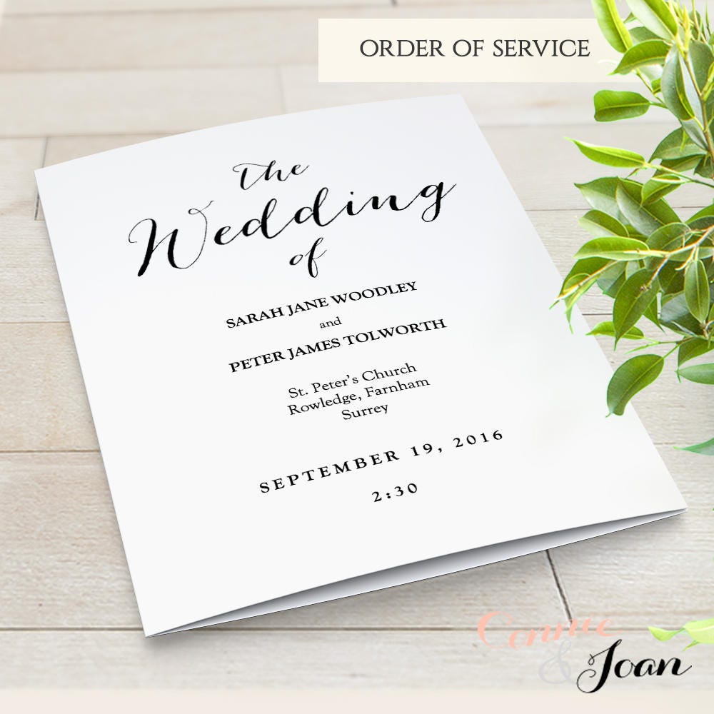 Booklet Wedding Program template, Church Order of Service ...