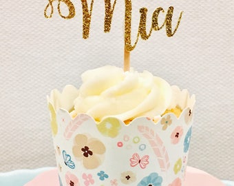 12ct Personalize glitter cupcake toppers, custom name cupcake topper, personalize name cupcake topper, calligraphy cupcake toppers
