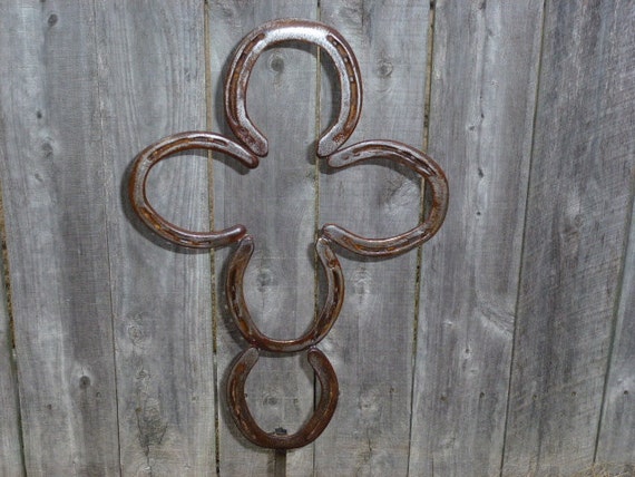 Rustic Horseshoe Cross Yardart Garden decor Easter