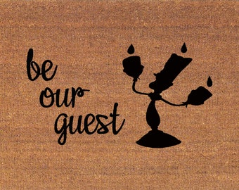 Be Our Guest Beauty and the Beast Lumiere Disney Door Mat - Coir Doormat - 2' x 2' 11" (24 x 35 Inches) - Welcome Mat - Housewarming Gift