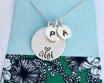 Grandma Necklace, Sterling Silver Grandma Necklace, Gigi Necklace, Mimi Necklace, Personalized Grandma Necklace, Grandma Initial Necklace