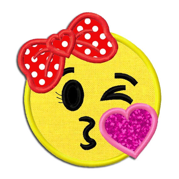 Emoji Girl Kiss Embroidery Applique Design dst exp hus jef