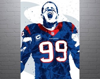 JJ Watt Houston Texans Poster Sports Art Print, Football Poster, Kids Decor, Watercolor Contemporary Abstract Drawing Print, Modern Art
