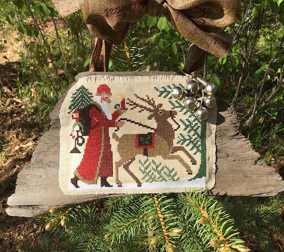 Items similar to Counted Cross Stitch Old World Santa on Driftwood on Etsy