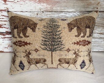 woodland pillow bears/deer/pine tree chenille jacquard