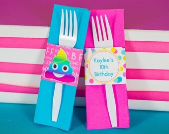 Emoji Party Pooper Napkin Ring - Instant Download Emoji Party Silverware Wrapper by Printable Studio