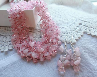 gemstone necklace Rose Quartz Necklace Rose Quartz Jewelry wedding necklace gemstone choker gemstone jewelry crystal necklace Fertility