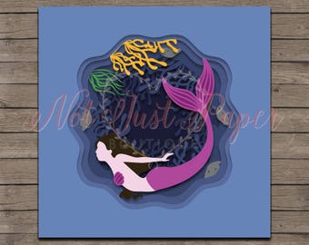 Deep Sea Mermaid DIY Shadow Box Papercutting Template Layered Cut Your Own Printable PDF With Step-by-Step Tutorial