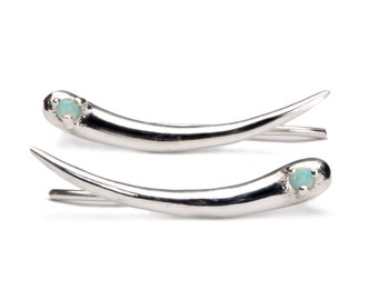 Sterling Silver Blue Opal Ear Cuff Ear Climber Earrings Boho Jewelry - FES029 SSS OP03