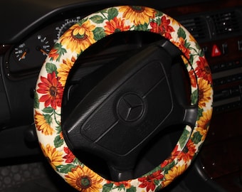 Sunflower Steering wheel cover / Floral wheel cover /Yellow green wheel cover /hostess gift idea /women;s wheel cover / car accessories .