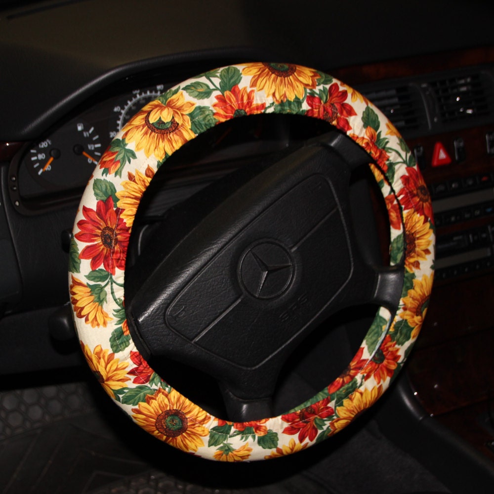 Sunflower Steering wheel cover / Floral wheel cover /Yellow