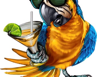 5 O'clock somewhere decal, full color parrot decal, drinking parrot sticker, parrot laptop sticker, vinyl decal, vinyl sticker