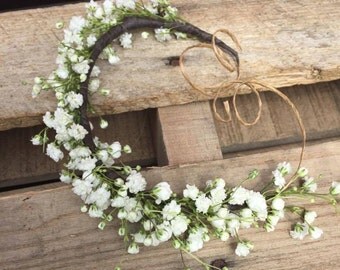 Fresh Baby's breath Wispy flower crown, Petite babys breath crown, half flower crown, Wedding crown, flower girl crown, simple flower crown