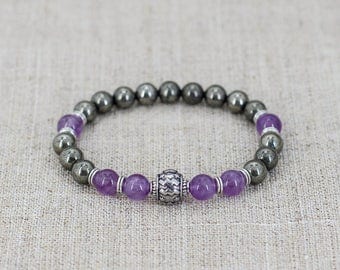 Pyrite bracelet Amethyst bracelet Zodiac bracelet Aquarius bracelet Zodiac jewelry Aquarius jewelry Unisex bracelet Men jewelry for mom gift